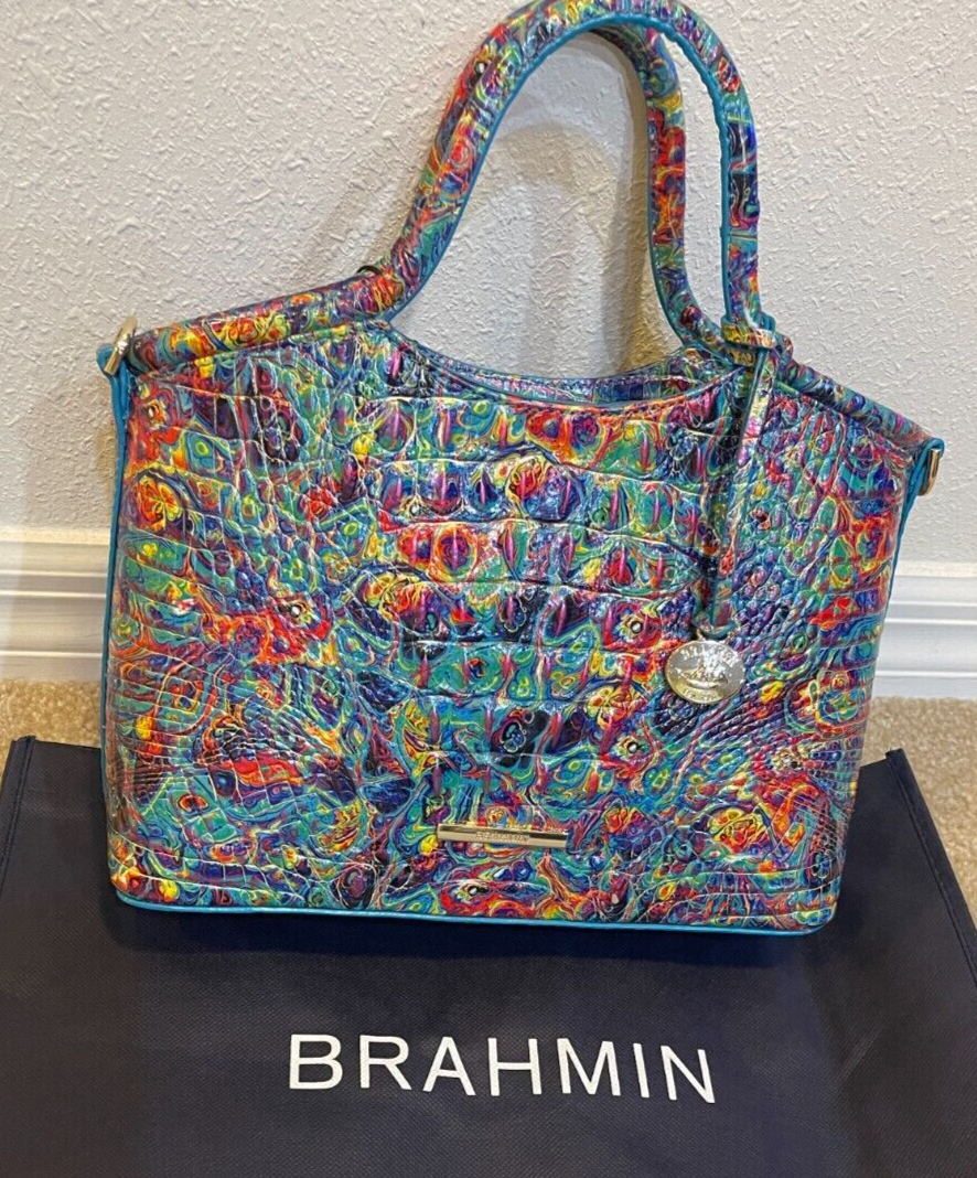BRAHMIN Small Elaine Blue Ammolite Melbourne w/Dust Shopping Bag