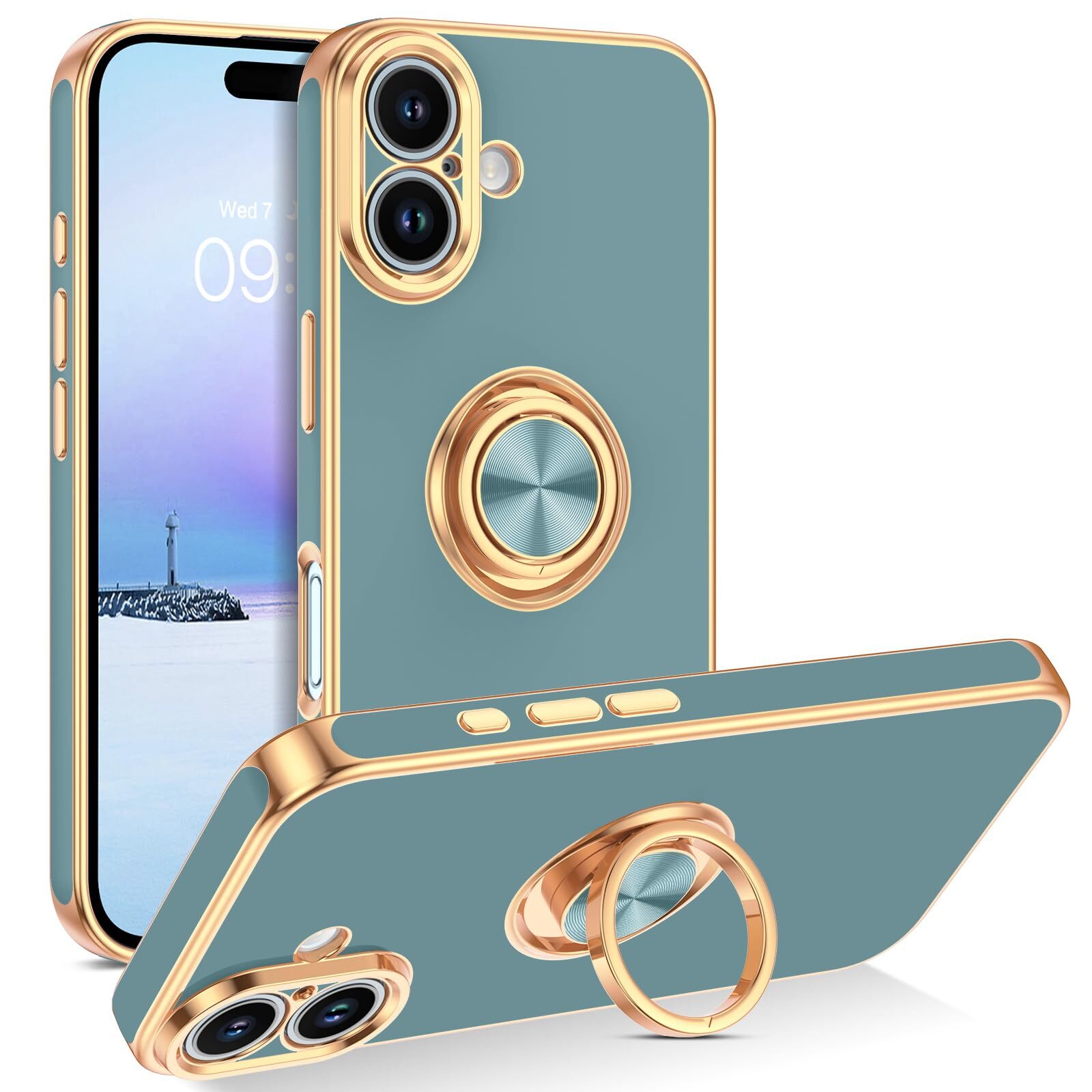 iPhone 16 Case Ring Holder Kickstand Shockproof Slim Durable Protective COver-image