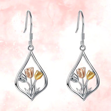 Fashion Tulip Flower Decor Water drop Shape Pendant Earrings Jewelry Gift Women