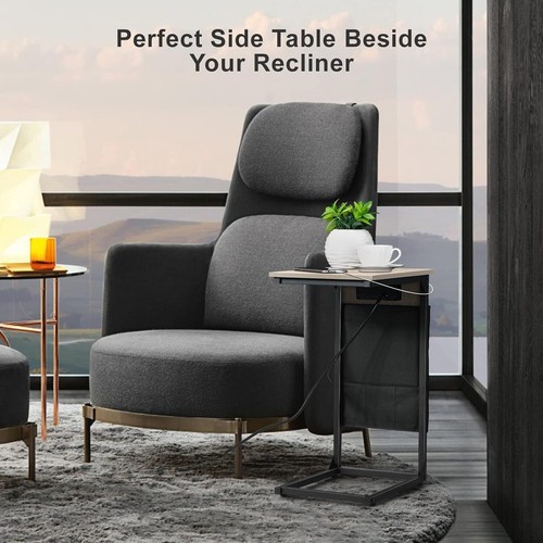 2PCS C Shape End Table w/Charging Station, Side Table for Couch with Side Pocket - Picture 5 of 8