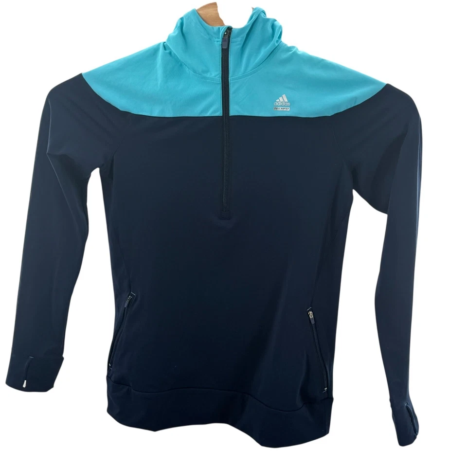 Adidas Techfit Pullover Running Jacket Thumb Holes Zip Pockets Two Toned Blue M - Image 2 of 4