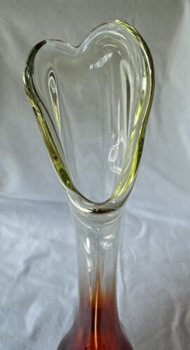 Vintage 1960er Wikinger 16" epische 6 Blütenblätter geschwungene Glasvase mit Fuß Amberina Persimmon - Bild 3 von 22