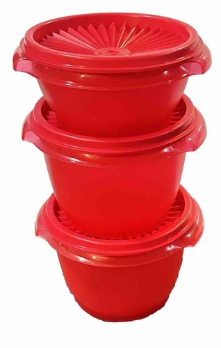 Tupperware Servalier Bowls 10oz & (2) 20oz WATERMELON Set Lot Classic Sunburst - Picture 3 of 5