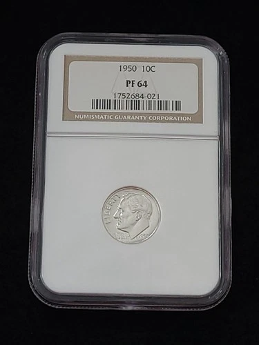1950 Roosevelt Silver Dime NGC Graded Proof 64 #1752684-021 NICE!