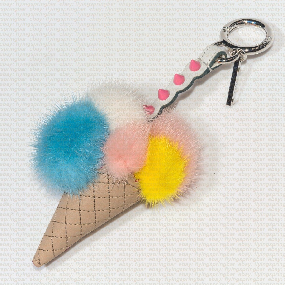 NEW FENDI Ice Cream Fur Bag Charm Mink Fur Multicolor Key Ring | eBay