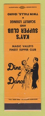 Matchbook Cover - Kay's Supper Club Scarlet Lounge Twin Falls ID