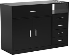 Beauty Salon Station with 5 Drawers, 1 Storage Cabinet, 3 Hair Dryer Holders