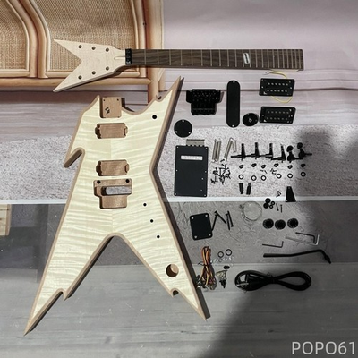 #ad Unfinished DIY Kit Electric Guitar V Shape Flamed Maple Top Black Parts $195.00