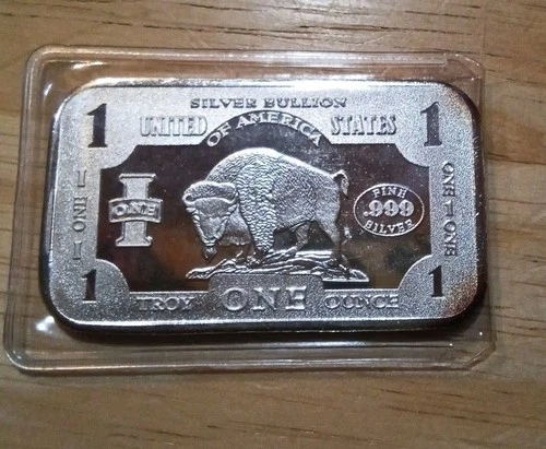 1 Troy Oz. Silver Buffalo Bar, .999 Fine, United States, Silver Bullion