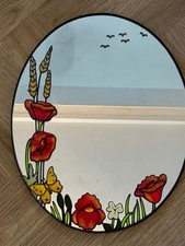 Vintage oval mirror poppies decorative floral &nature design 24x30 cm table/wall