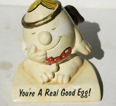 Egg Head Angel Statue Polka Dotted Bow Tie You're A Real Good Egg Figurine CUTE