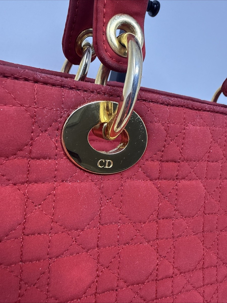 Authentic Dior Lady Dior Cannage Red Nylon Bag Large | eBay