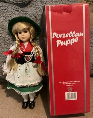 Euro Exquisite Creation Porcelain German Girl Doll Original Box, Hat