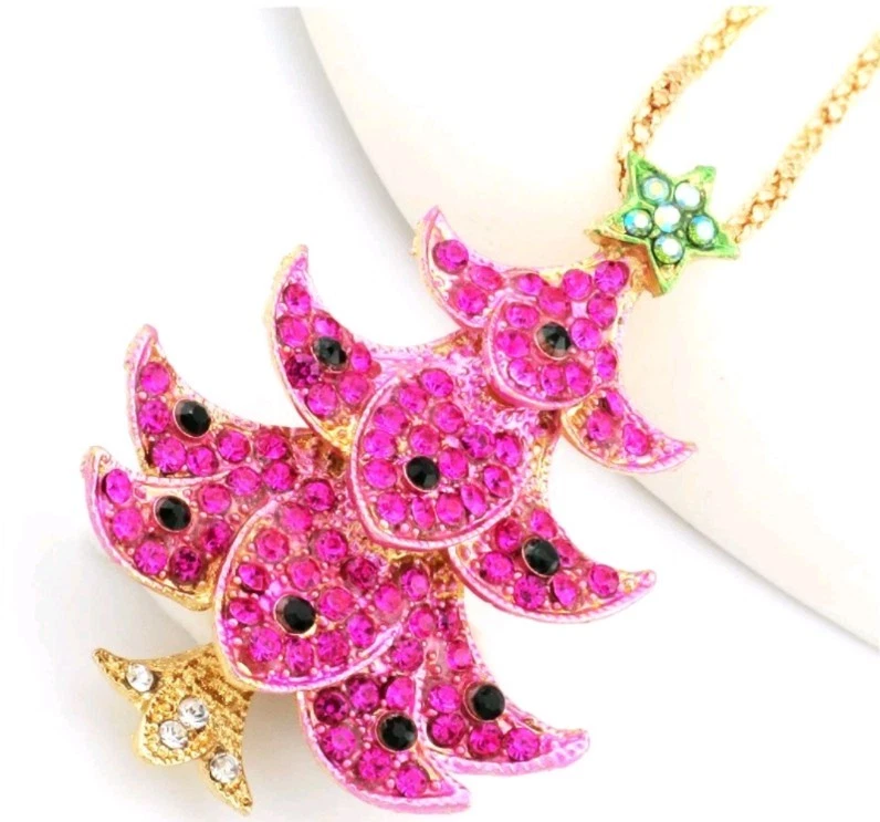 Collar Árbol de Navidad Betsey Johnson Rosa Estrás Foto 2 de 3