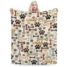Dog Paw Print Bones Blanket Flannel Fleece Throw Blanket Dogs Blankets Fuzzy ...