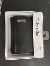 Calvin Klein Wallet leather Carbon RFID Protection Fiber Textured Slimfold. New