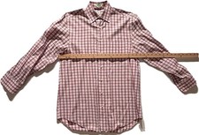 Peter Millar Dress Shirt Mens M Pink Red Plaid Button Down Cotton