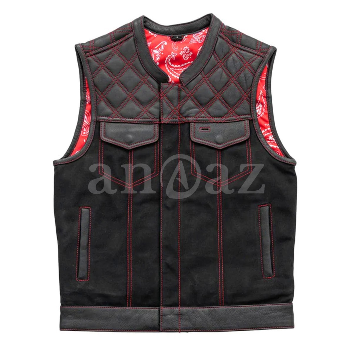 Men Motorbike Leather Vest Touring Biker Adventure Waistcoats Red