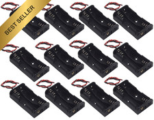 12PCS AA Battery Holder Case 2x1.5V 2 AA Battery Box with Wire Leads Black Pack