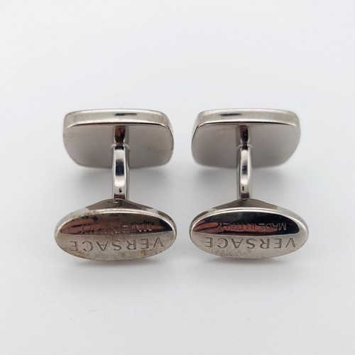 Versace Medusa Cufflinks Black Silver Stainless Steel Logo Cuff Links Set Mens - Picture 4 of 23
