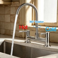 Twin Lever Traditional Brass Kitchen Sink Mixer Mono Tap Solid Brass Chrome UK