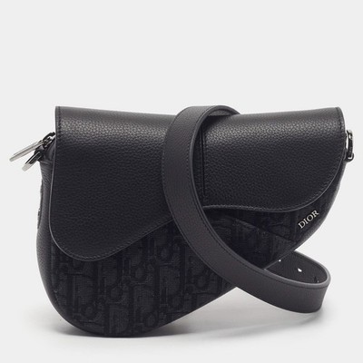 Dior Saddle Mini Umhängetasche schwarz Oblique Canvas und Leder