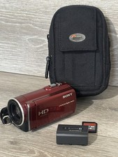 Sony HDR-CX150 RED HD Digital Camcorder w/Battery/4GB SD Card TESTED NO CHARGER