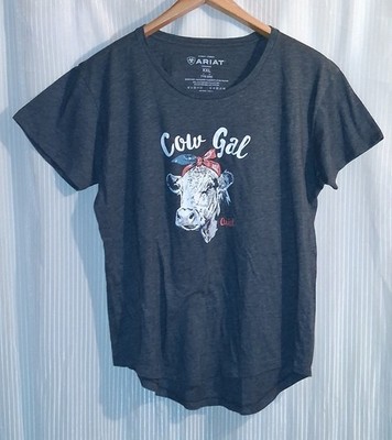 Ariat COW GAL  T- Shirt Women's Size  2XL Graphic GRAY Farm Clothing Top