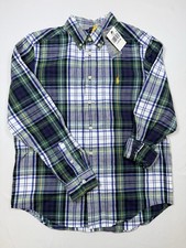 Polo Ralph Lauren Youth Kids Shirt S L 14-16 Long Sl Blue Green White Plaid