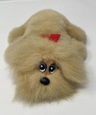 Vtg 80s Tonka Pound Puppies Newborn Furries Plush Tan Dog Long Fur Red Bow