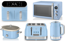 SWAN Retro Blue Kettle Toaster Microwave Air Fryer Slow Cooker Kitchen Set
