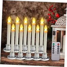 LED Flameless Window Candles with Remote Timer 10 Candles With Base Silver