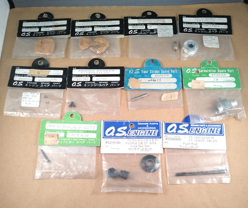 OS Engine Mixed Opened Bag Parts Lot, Bearings, Push Rod, Prop Washer, Carb Body