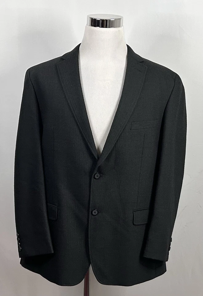 Calvin Klein 46R Sport Coat Wool Blend Dark Gray Herringbone Two Button Vented - Image 2 of 4