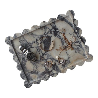 Genuine Calacatta Viola Scalloped Marble Tray 10.8''x8'', Rectangle Luxury Vani...