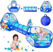 3 in 1 Kids Play Tent with Tunnel, Ball Pit, Basketball Hoop for Boys  Girls, T