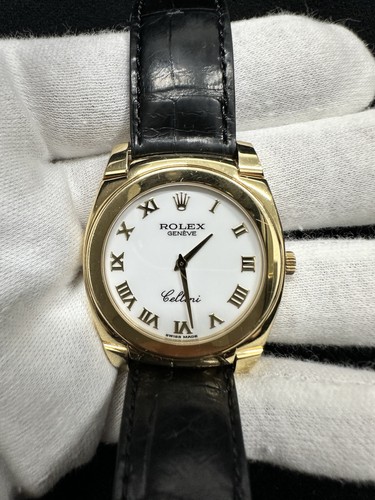 Rolex Cellini 5330 Black Two-Piece Strap White Roman Dial 18k Solid Gold Watch