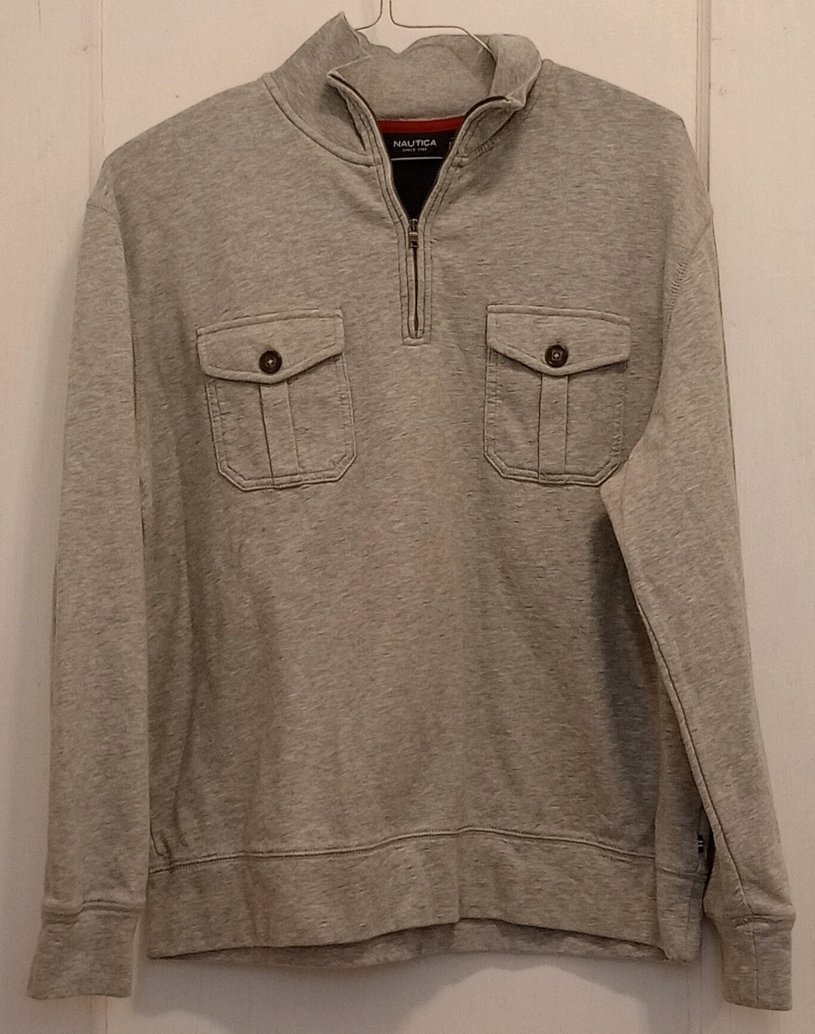 Nautica Gray Cotton Fleece 1/4 Zip Mock Neck Pullover Sweatshirt Men's Size L