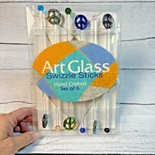 LSArts Peace Symbol Swizzle Sticks Set 6 Handcrafted Art Glass Hippie 70s Party