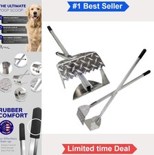 Dog Pooper Scooper Heavy Duty Aluminum Teeth Long Handle Outdoor Yard Cleanup