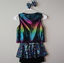 Girls Rainbow Colored Dancewear Set Size Large 10 With Hair bow 3 Piece Set