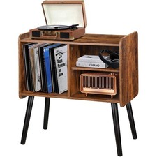 Player Stand with Vinyl Record Storage, Mid-Century Turntable Stand