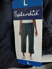 Splendid Women's Cropped Wide Leg Drawstring Pant, Blue, Large