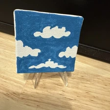 Cloudy- 2×2 In Acrylic and Ink On Canvas. Miniature Art Original Art Signed.