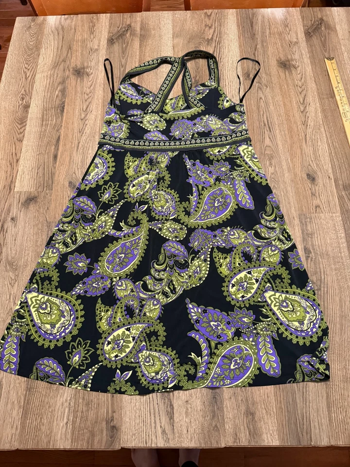 APT. Vestido 9, para mujer talla mediana, negro verde púrpura, cachemira, floral, funda Foto 3 de 4