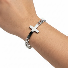 Men  s Polished Cross Curb Chain Bracelet