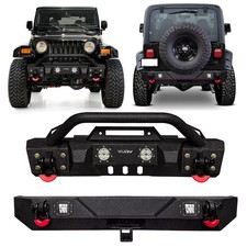 Vijay Black Steel Frontrear Bumper For 1997-2006 Jeep Wrangler Tj Wwinch Plate