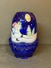 Fenton Glass Cobalt Fairy Lamp Hand Painted In Jolly Snowman Signed Numbered