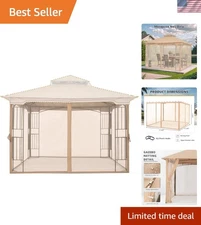 Elegant 10x10 Patio Gazebo Mosquito Netting - Beige Screen Walls for Comfort
