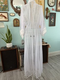 NWT Vintage Movie Star Sheer Lace Purple Robe Peignoir Lingerie Small Nylon